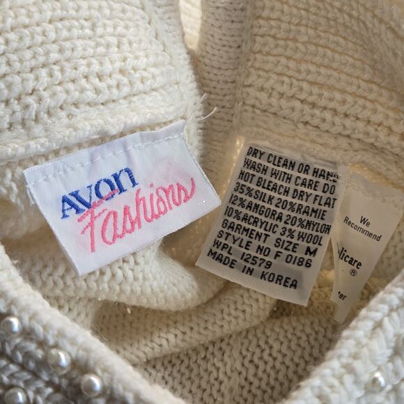 VTG Avon Fashions Silk Angora Ramie Blend Sweater M Ivory Pearl Accents READ - Picture 9 of 14